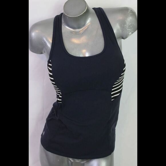 Athleta Stripe Support Tank Navy Blue White Built in Bra Top size XS Women's. - Picture 2 of 10